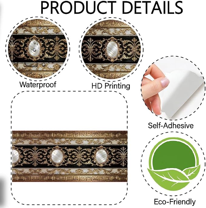 Black Gold Wallpaper Border 196.9 x 3.9 Inch Wall Border Trim Peel and Stick - Image 6
