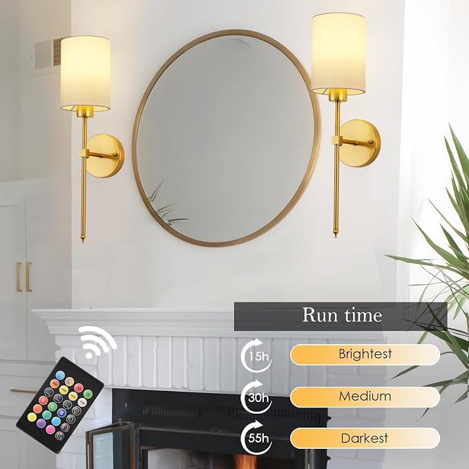 Battery Operated Wall Sconces Set of Two, Wireless Rechargeable Wall Light - Image 3