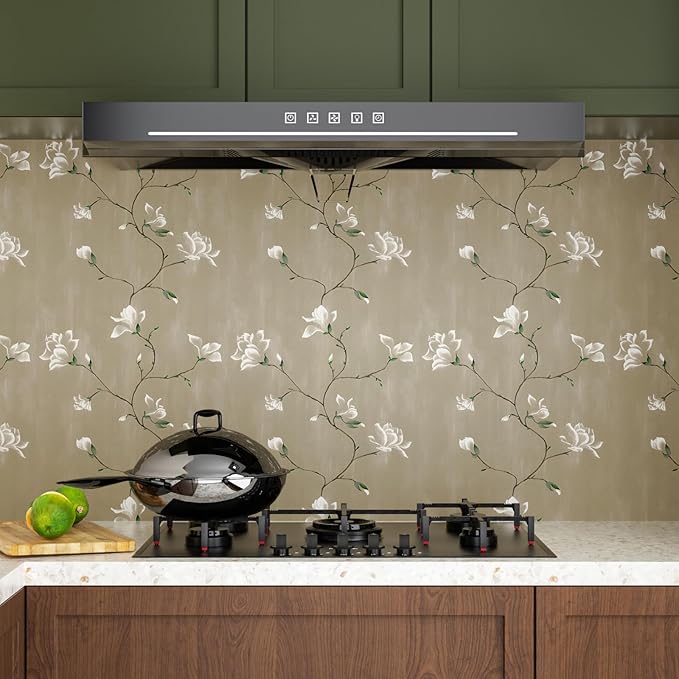 Laatse Floral Wallpaper Peel and Stick 17.5" x 118" Khaki Floral Contact Paper - Image 2