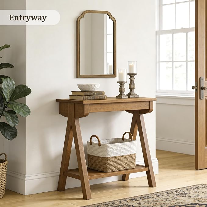 WallBeyond Wood Frame Wall Mirror Rounded Corner Arch Rectangle Mirror - Image 3