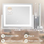 ROLOVE Vanity Mirror with Lights 22"x18", Lighted Makeup Mirror with 10X - Image 2