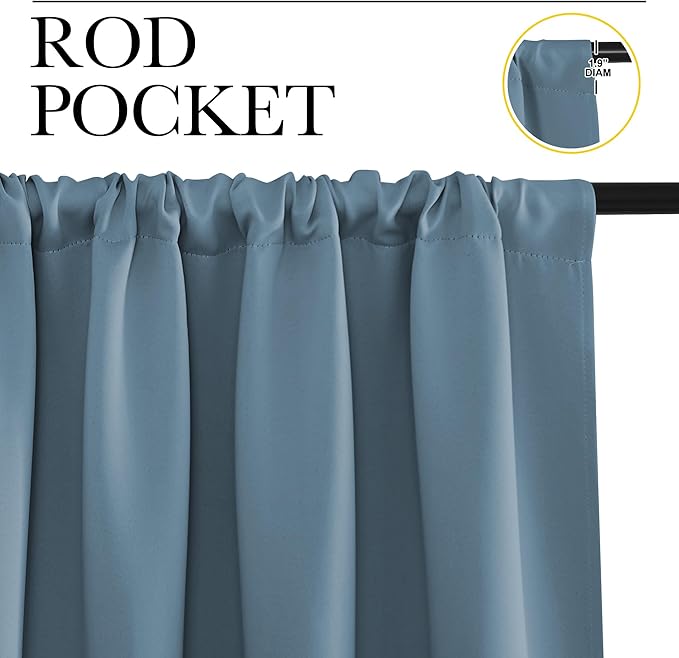 NICETOWN Kitchen Curtains, Short Blackout Drapes, Smoky Blue, 34 in x 45 in - Image 2