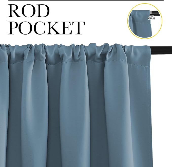 NICETOWN Window Curtains Blackout Drapes, Smoky Blue, 1 Pair, 52 by 84-Inch - Image 2