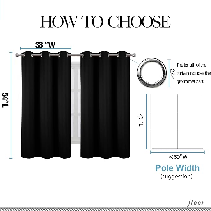LEMOMO Black Blackout Curtains/38 x 54 Inch/Set of Two Panels Grommet Living - Image 6