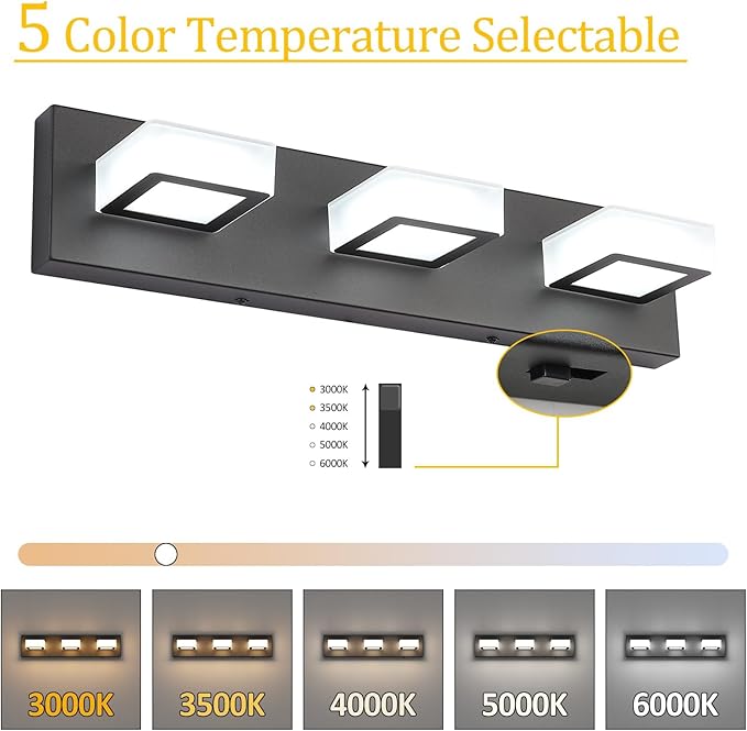 Ralbay 5 Color Temperature Modern LED Black Bathroom Vanity Lights Dimmable - Image 2