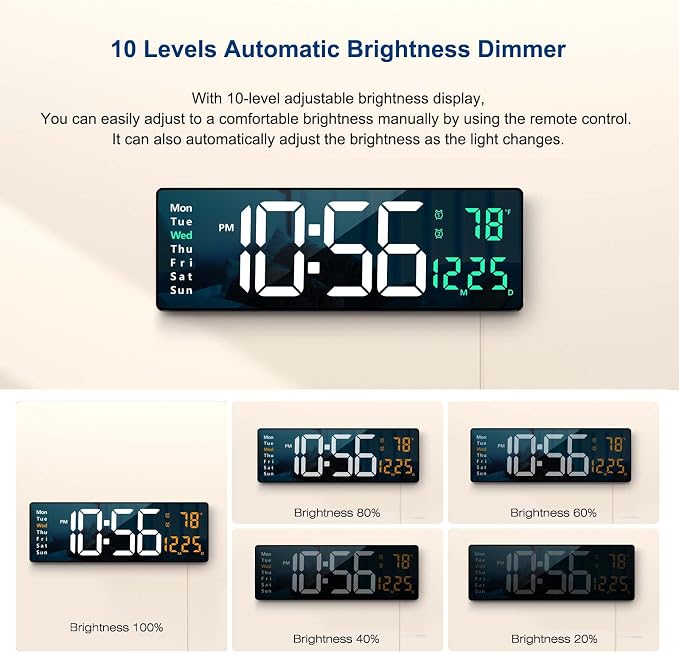 Digital Wall Clock Large Display, Auto Brightness Dimmer Reloj De Pared - Image 5