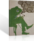 ALMLZL Funny Smoking Frog Wall Art Humorous Animal Whimsical Green Frog Canvas by ALMLZL