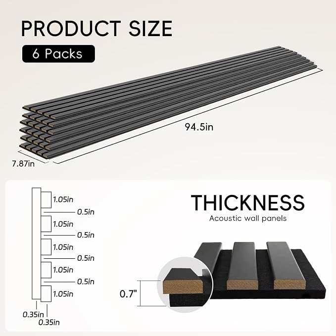 EVERECO 6 Pack Wood Panels for Wall 94.5" × 7.87" Acoustic Soundproof Wall Slat - Image 2