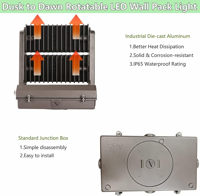 Dusk to Dawn100W Rotatable LED Wall Pack Light, 5000K 14000LM 400-600W HPS/HID - Image 6