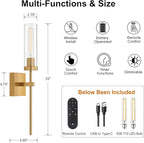 Wireless Wall Sconces with Remote Control, Brushed Gold Battery Operated Wall - Image 2