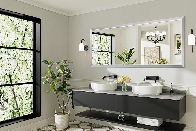 72x32 Inch Brushed Silver Bathroom Mirror - Image 8