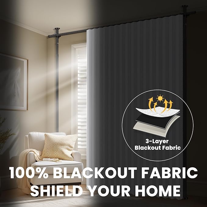 100% Blackout Room Divider Curtains Sets White W100 x L84 in 2 Panels No Drill - Image 5