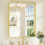 Keonjinn Gold Bathroom Mirrors for Over Sink, 28” x 36” Rounded Rectangle by Keonjinn