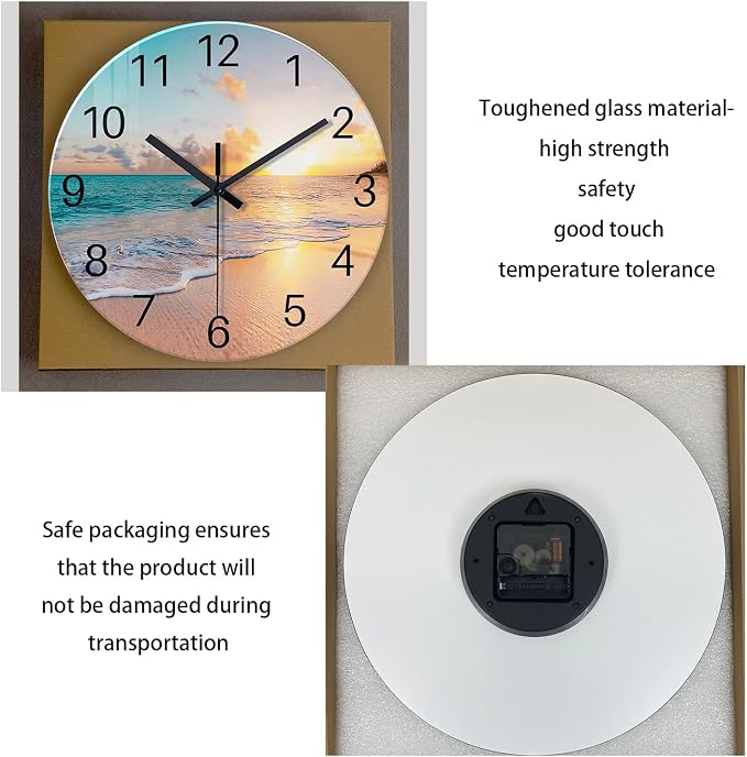 Blue Wall Clock Silent Glass Beach Wall Clock - Image 6