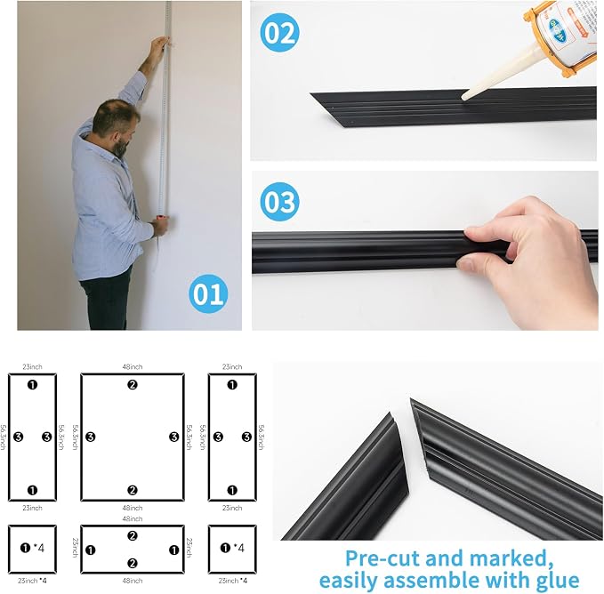 Art3d Pre-Cut Wall Molding Set of 6 pcs, Ready-to-Assemble Wainscoting Panels - Image 6