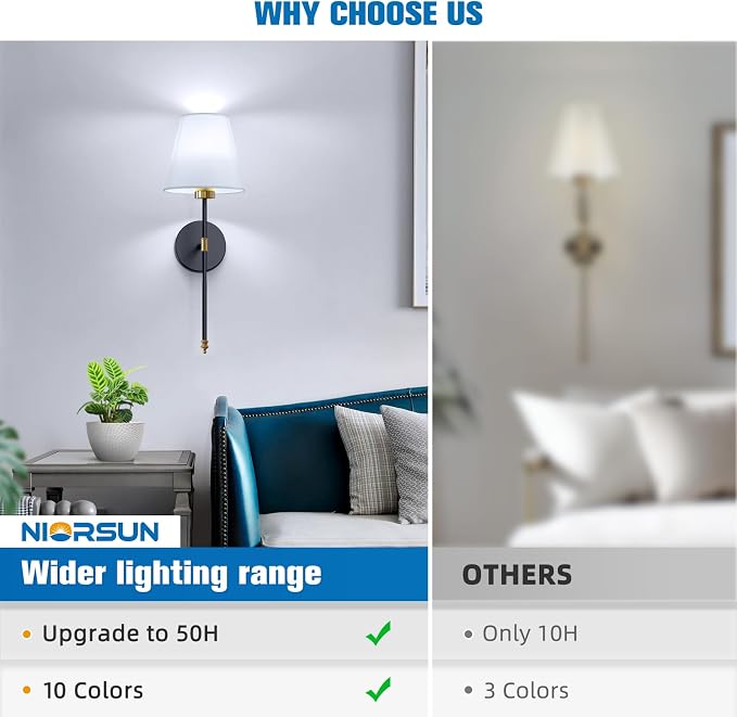 NIORSUN 19.9 inch Battery Operated Wall Sconce Set of 2, 10 Colors Wireless - Image 7