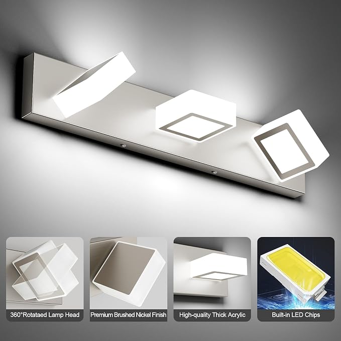 Ralbay Brushed Nickel Bathroom Vanity Lights 24inch Metal Acrylic LED Modern - Image 4