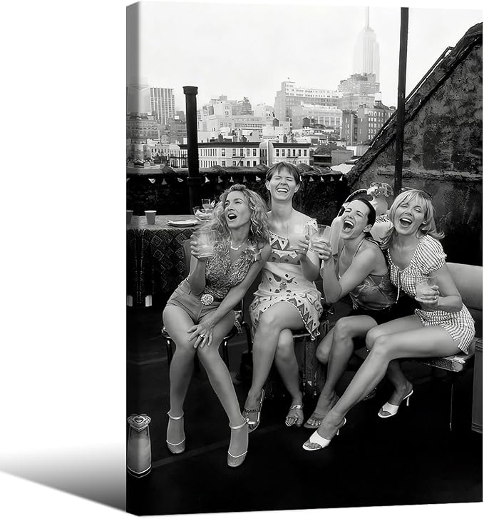 Retro Black And White Woman Framed Wall Art Fashion Rooftop Party Posters by FuSatisYilife