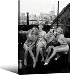 Retro Black And White Woman Framed Wall Art Fashion Rooftop Party Posters by FuSatisYilife