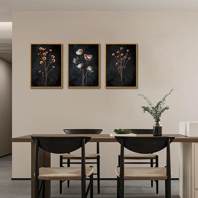 KISSFOX 3 Piece Moody Dried Flower Canvas Wall Art - Image 6