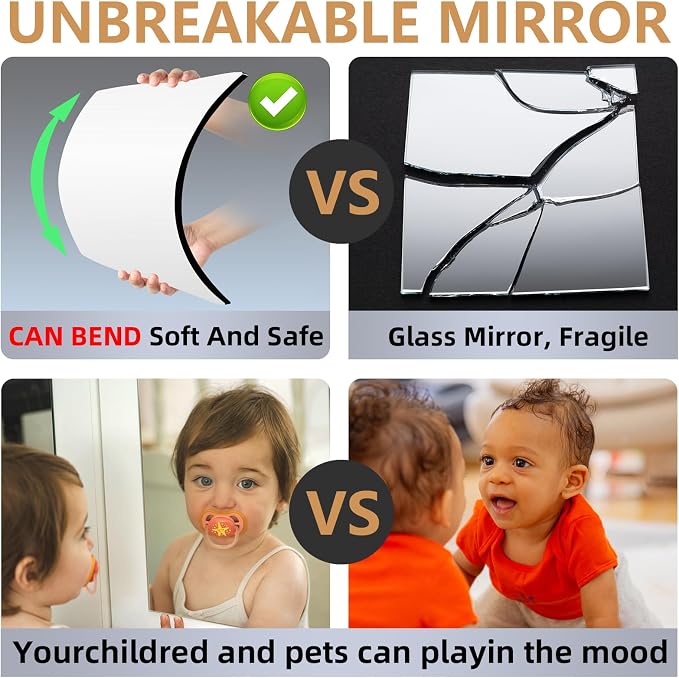 Stick on Small Mirror for Wall Decor, Plastic Non Glass Sticky Kids Safety - Image 5