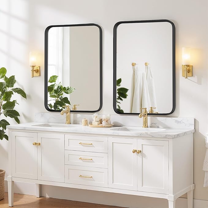 Bathroom Mirror 40x30 Inch Black Metal Frame Rectangle Vanity Mirror - Image 2