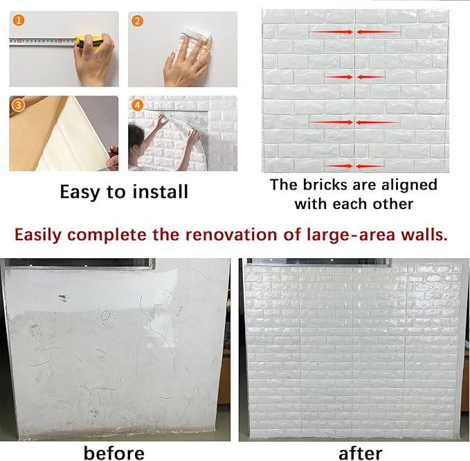 YU LI 3DH 3D Wall Panels Peel and Stick 30PCS Black Foam Brick Wallpaper - Image 6
