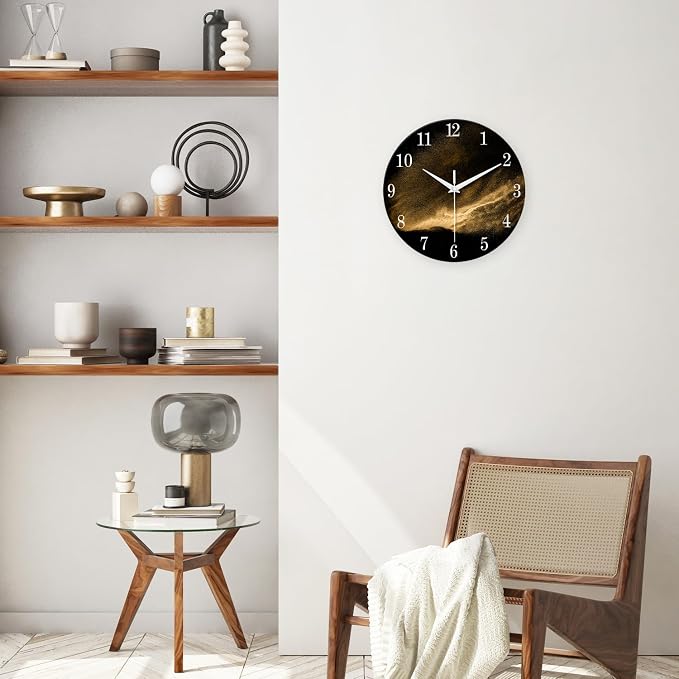 Black and Glod Wall Clocks for Living Room Decor Glass Wall Clock Battery - Image 4