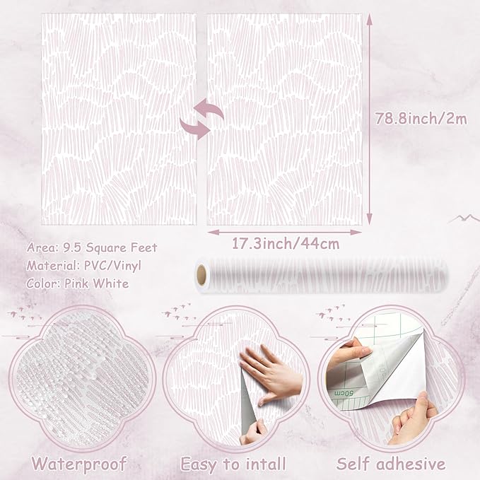Theper Pink Striped Wallpaper Peel and Stick Wallpaper Boho 17.3"×78.8" Simple - Image 3