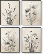 Framed Vintage Botanical Wall Art, 4 Piece Neutral Rustic Boho Floral Canvas - Image 8