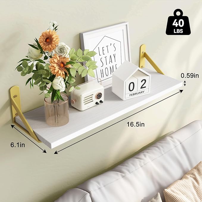 Fixwal White Shelves, Wood Wall Floating Mounted Shelves - Image 3