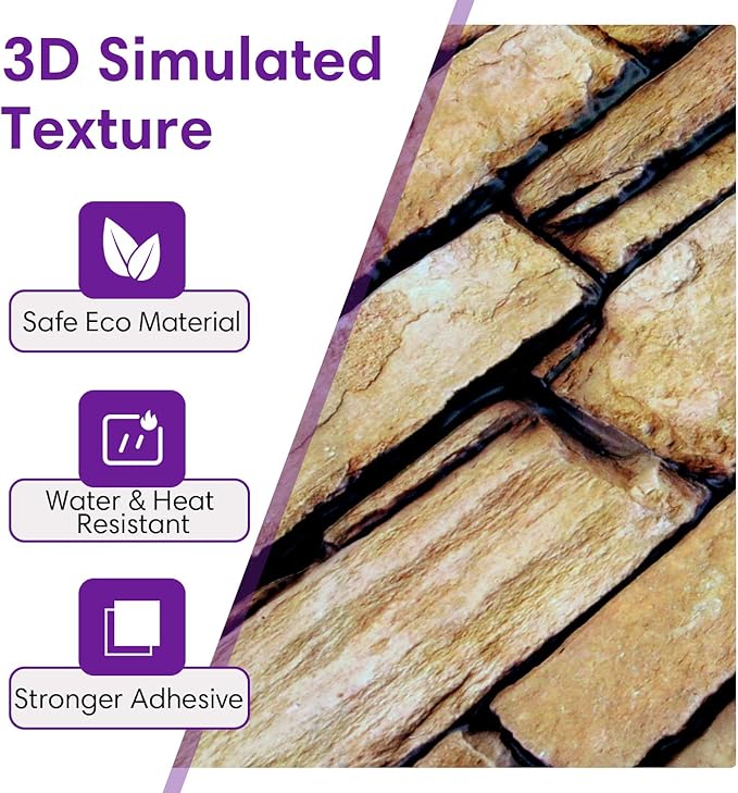 3D Peel and Stick Faux Stone Wall Panels 11.8" x 11.8" 10-Pack, Stone-Look Wall - Image 4