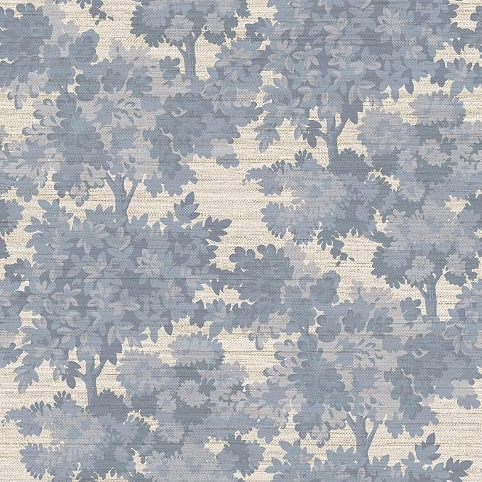 Tempaper Textured Blue Canopy Toile Faux Grasscloth Removable Peel and Stick by TempaperCo