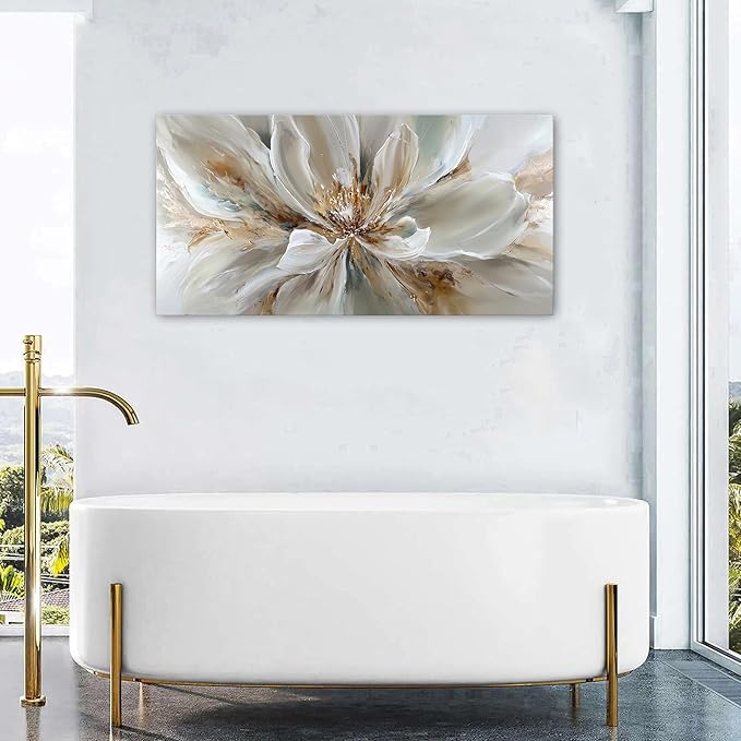 Flower Wall Art Vintage White Floral Canvas Pictures Abstract Blooming Flower - Image 5
