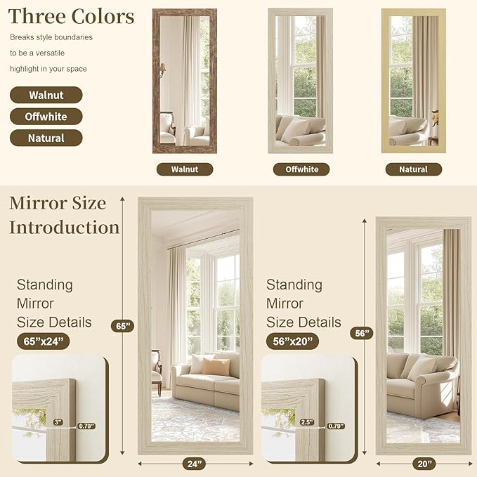 Syndra Modern Full Length Mirror Wood Frame, 65x24'' Large Floor Mirror - Image 5