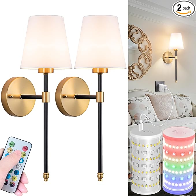 Nekhung Battery Operated Wall Sconces Set of 2, Wireless Wall Light by Nekhung