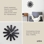 Umbra Ribbon Modern 12" Wall Clock, Silent Non Ticking Battery Operated Quartz - Image 6