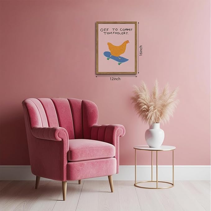Framed Off to Commit Tomfoolery Wall Art, Vintage Fun Chicken Canvas Print - Image 3