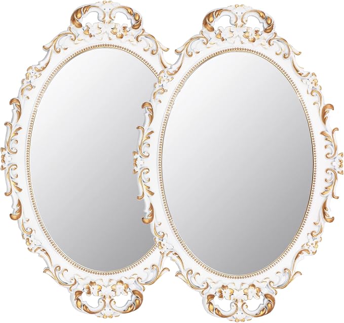 Tstarer 2 Pack - Vintage Decorative White Framed Mirror, Wall Hanging Mirrors & by Tstarer