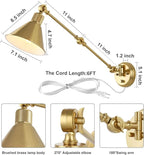 TRLIFE Wall Sconces Plug in, Dimmable Wall Sconces Brushed Brass Swing Arm Wall - Image 5