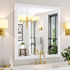 Amorho Bathroom Mirror, 40X38 Inch White Thick Metal Framed Wall Mirrors - Image 8