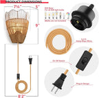 Plug-in Boho Wall Sconces Set of 2, Handwoven Rattan Wall Lights - Image 2