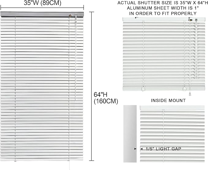 YIIBAII Mini Blinds Suitable for 35.5" W x 64" H Windows 1" Aluminum Horizontal - Image 6