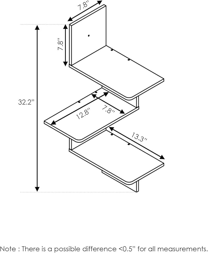 Furinno Rossi Wall Mounted Shelves, 3-Tier Rectangle, Espresso/Black - Image 2