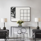 Bathroom Mirror for Wall, 40x30 Inch Rectangle Mirror, Matte Black Metal Framed - Image 3