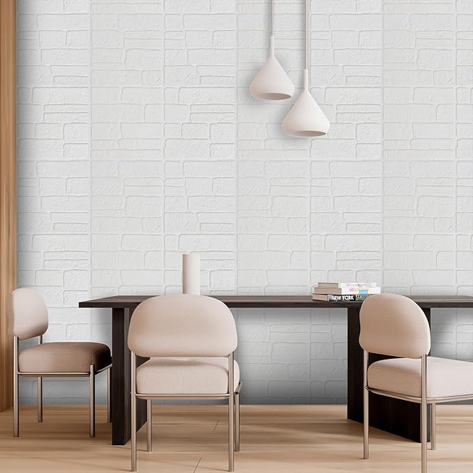 YU LI 3DH 3D Wall Panels Peel and Stick Faux Stone Wall Panel White 20-Pack - Image 2