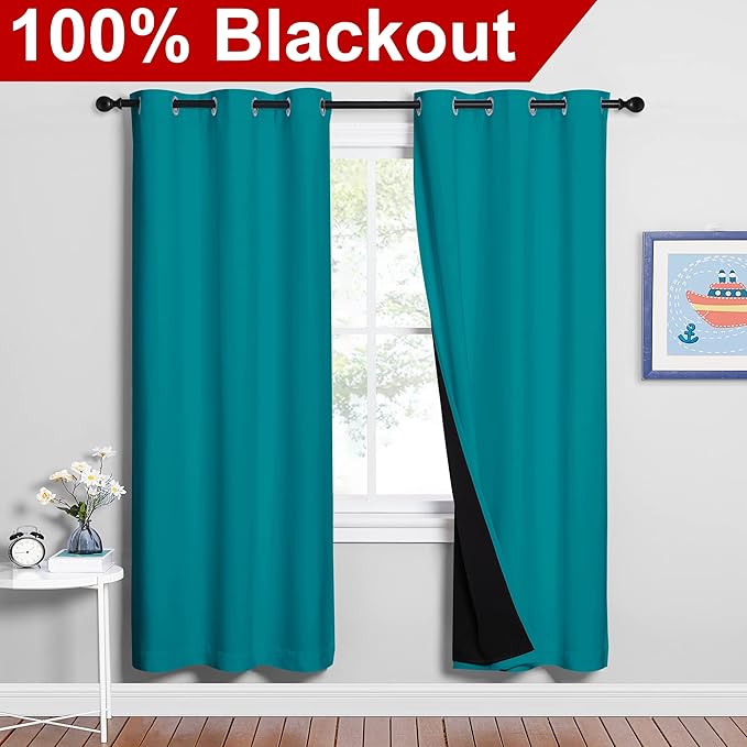 NICETOWN Full Shade Curtain Panels, Peacock Teal, Pair of Thermal Insulated & - Image 2