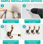 Heavy Duty Wall Hooks, Metal Mounting Hardware, Double Prong Design, Decorative - Image 7