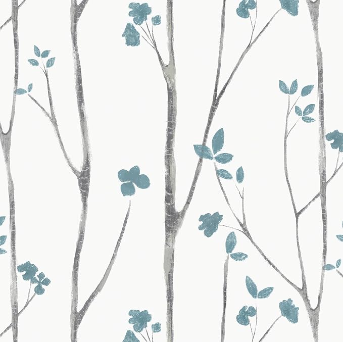 Timeet Blue White Floral Leaf Boho Wallpaper 16.14"x118.11" Self-Adhesive by Timeet
