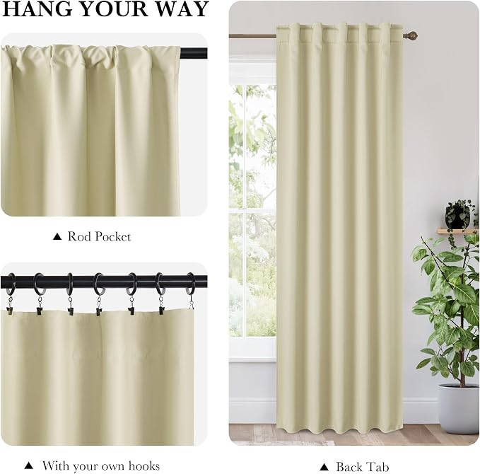 RYB HOME Bedroom Blackout Curtains 80 inches Long, 100% Blackout Thermal - Image 2